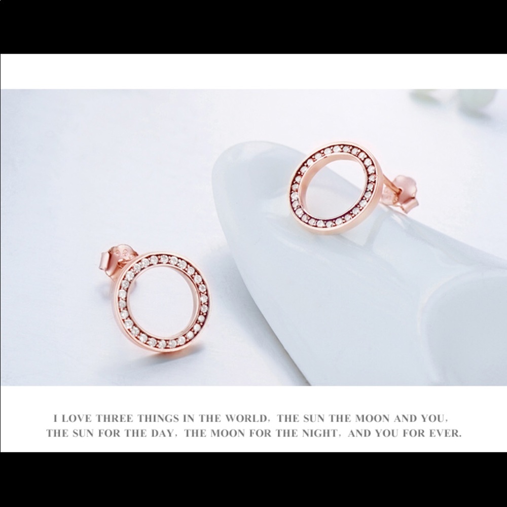 New 18k rose gold cz diamond stud earrings
